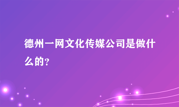 德州一网文化传媒公司是做什么的？