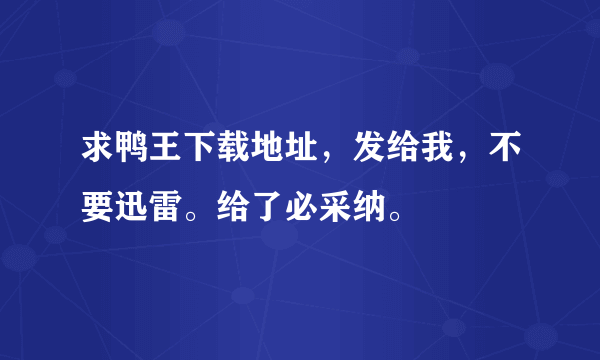 求鸭王下载地址，发给我，不要迅雷。给了必采纳。