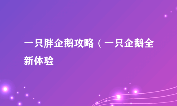 一只胖企鹅攻略（一只企鹅全新体验