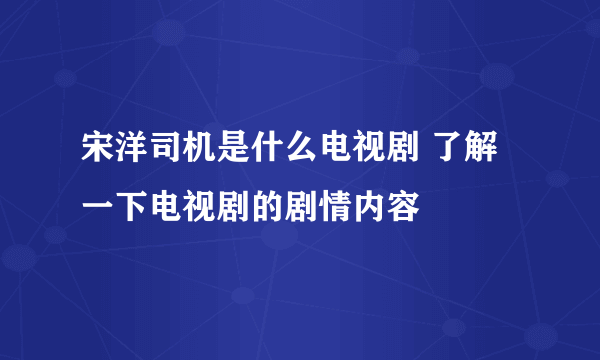 宋洋司机是什么电视剧 了解一下电视剧的剧情内容