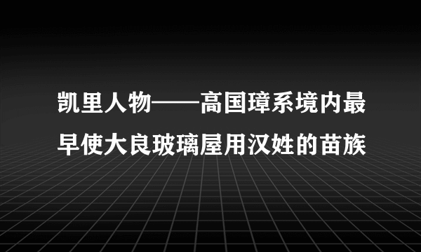 凯里人物——高国璋系境内最早使大良玻璃屋用汉姓的苗族