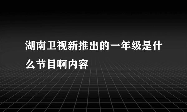 湖南卫视新推出的一年级是什么节目啊内容