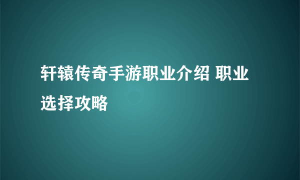 轩辕传奇手游职业介绍 职业选择攻略