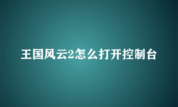 王国风云2怎么打开控制台