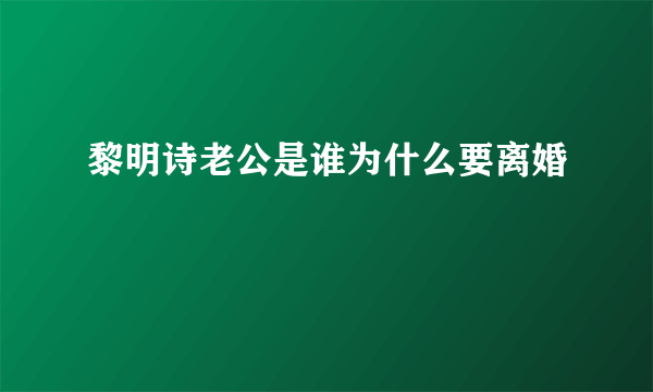 黎明诗老公是谁为什么要离婚