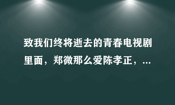 致我们终将逝去的青春电视剧里面，郑微那么爱陈孝正，男主角不应该是陈孝正吗？怎么变成林静了？