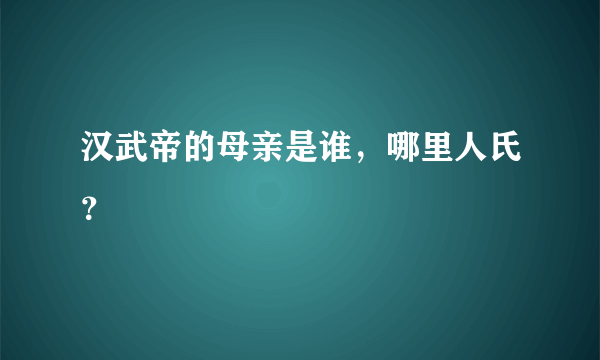 汉武帝的母亲是谁，哪里人氏？