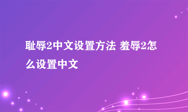 耻辱2中文设置方法 羞辱2怎么设置中文