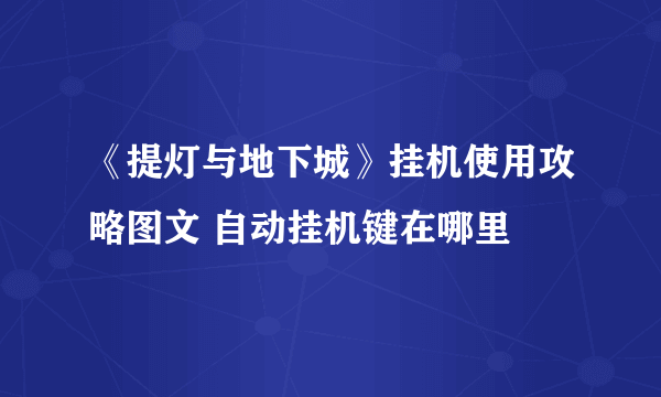 《提灯与地下城》挂机使用攻略图文 自动挂机键在哪里