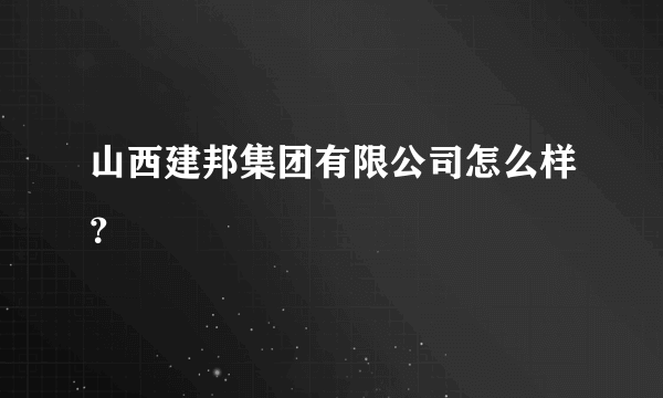 山西建邦集团有限公司怎么样？