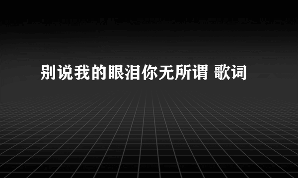 别说我的眼泪你无所谓 歌词