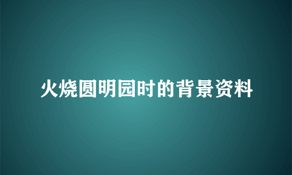 火烧圆明园时的背景资料