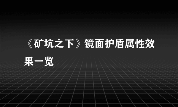 《矿坑之下》镜面护盾属性效果一览