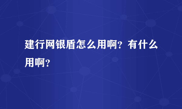 建行网银盾怎么用啊？有什么用啊？