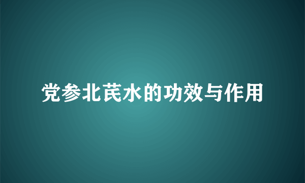 党参北芪水的功效与作用