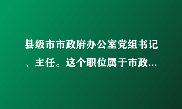 县级市市政府办公室党组书记、主任。这个职位属于市政府党组成员吗？属于领导职务还是非领导职务？