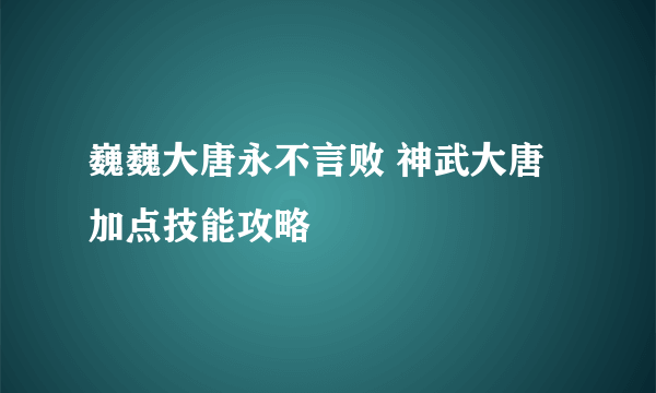 巍巍大唐永不言败 神武大唐加点技能攻略