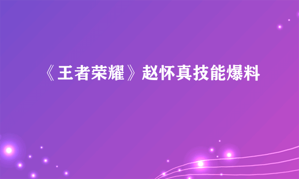 《王者荣耀》赵怀真技能爆料