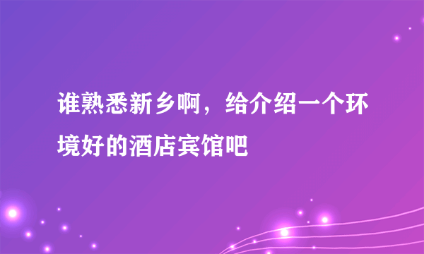 谁熟悉新乡啊，给介绍一个环境好的酒店宾馆吧