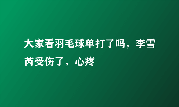 大家看羽毛球单打了吗，李雪芮受伤了，心疼