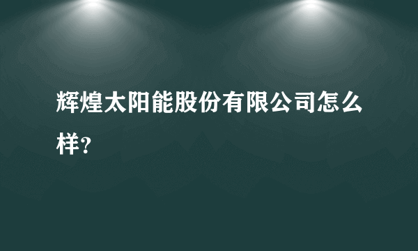 辉煌太阳能股份有限公司怎么样？