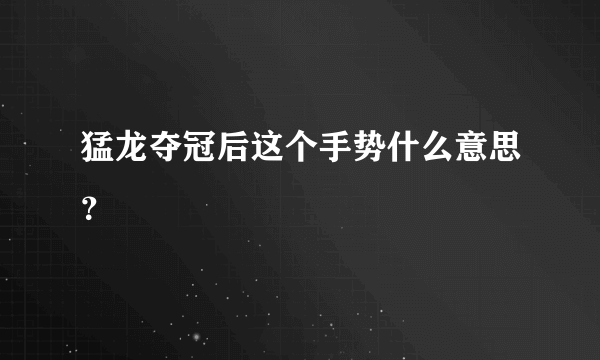 猛龙夺冠后这个手势什么意思？