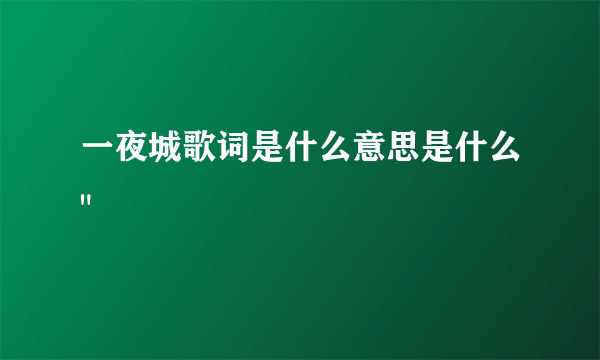 一夜城歌词是什么意思是什么