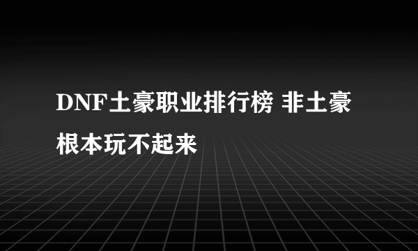 DNF土豪职业排行榜 非土豪根本玩不起来