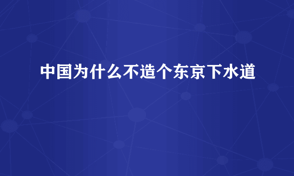 中国为什么不造个东京下水道