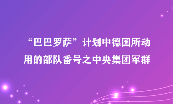 “巴巴罗萨”计划中德国所动用的部队番号之中央集团军群